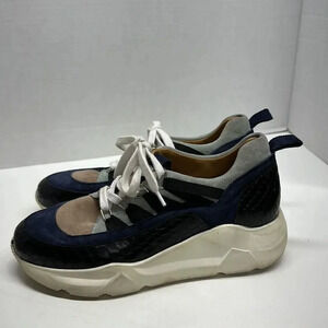 Aquatalia Sneakers Shoes Lace Up Athletic Designer White Blue Snake Skin 7.5